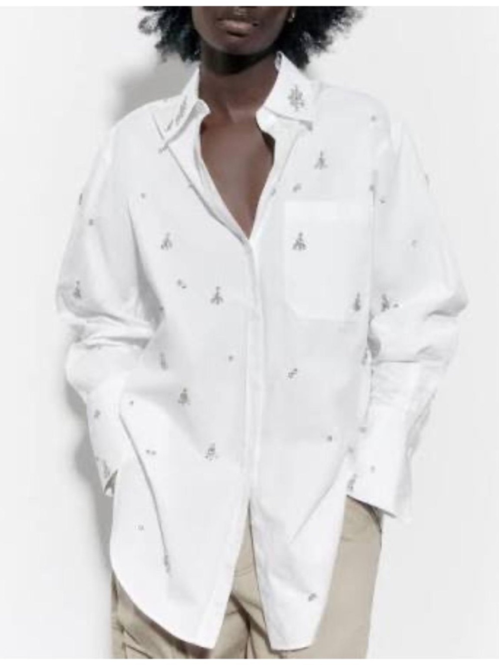 ZARA Rhinestone Cotton Poplin Shirt